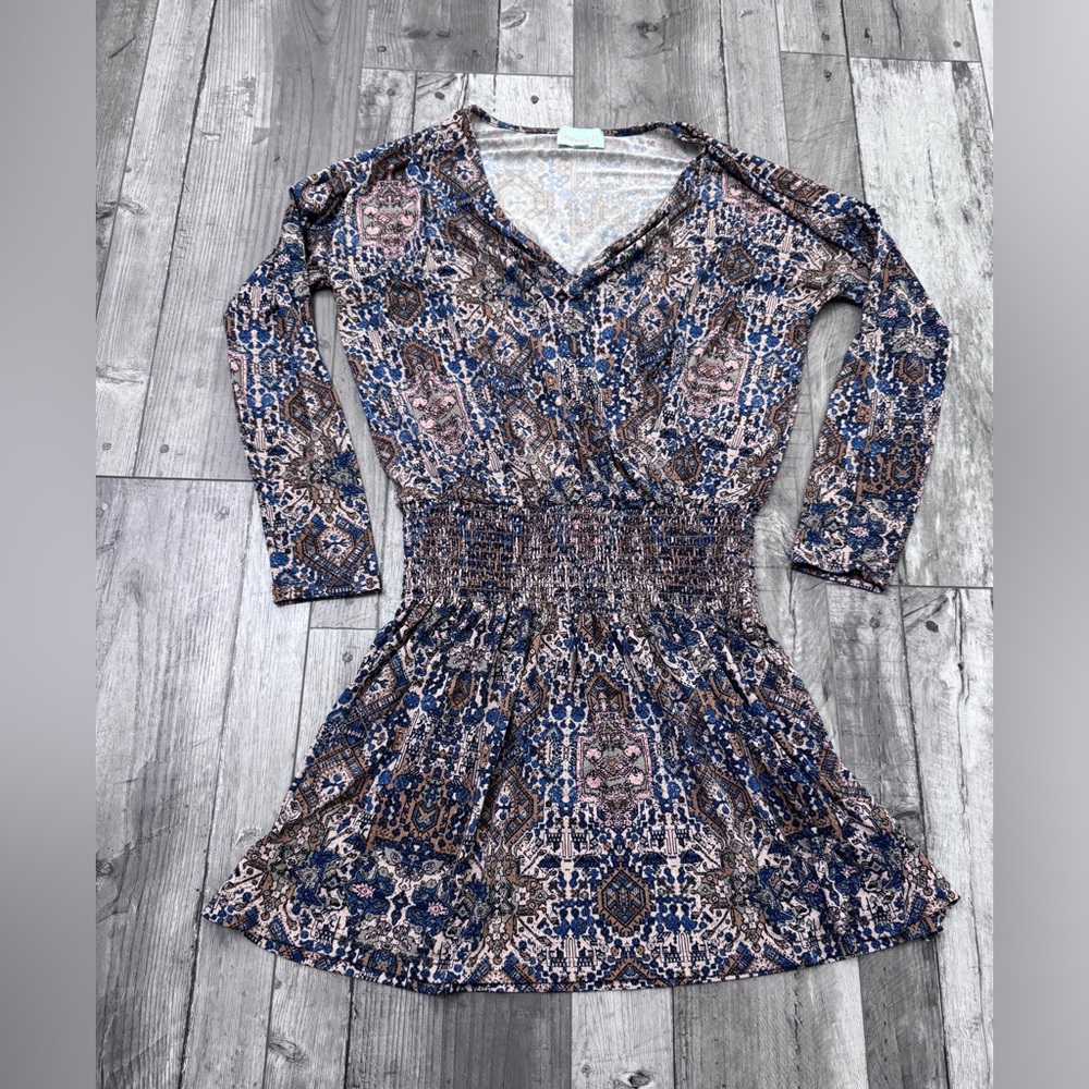 Veronica M Mini Long Sleeve Print Dress Small